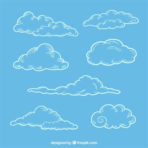 Set of sketches of fluffy clouds Vector | Free Download