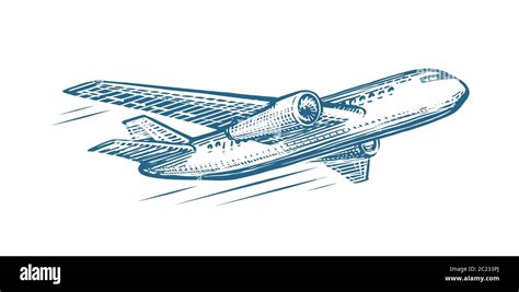 Flying airplane sketch. Air transportation, airline, retro plane vector illustration Stock ...