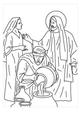 Coloring Pages for Jesus turning Water into Wine & book for kids.