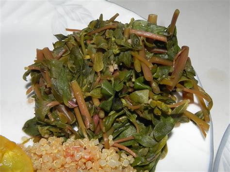 Flexitarian Writer: Eating Weed: Warm Purslane Salad with Garlic and Raisins