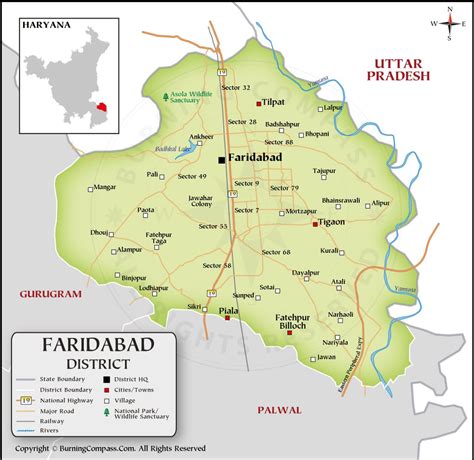 Faridabad District Map, Haryana, India