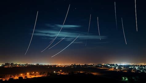 Premium AI Image | Israel's iron dome system intercepts rockets on a ...