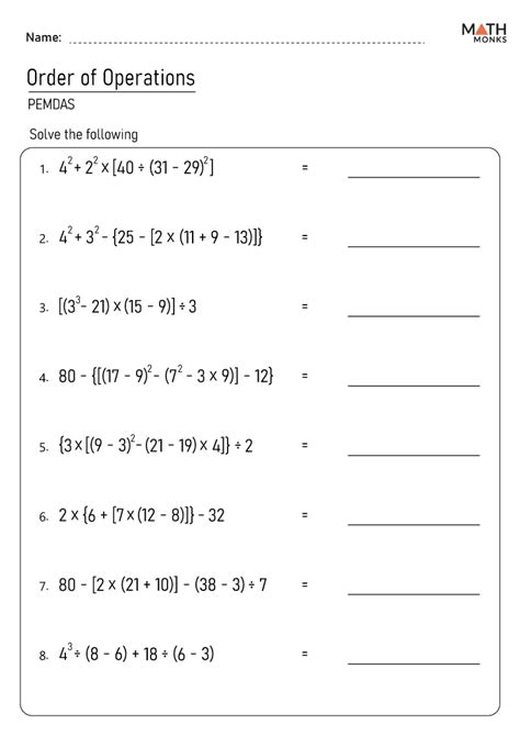 Order of Operations Worksheets - Math Monks