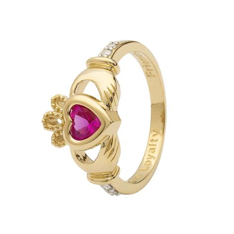 Gold Claddagh October Birthstone Ring - ShanOre Irish Jewlery