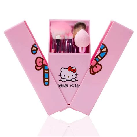 Teen Girls Cute Hello Kitty Makeup Brushes Set Pink Box 8pcs Make up Brush Set Makeup Tools ...