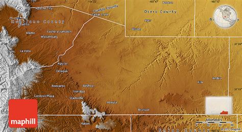 Physical Map of Las Animas County