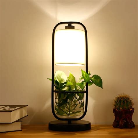 Fashion Nordic Bedside LED Glass Plant Table Lamp,Modern Office Study Table Light Fabric Art ...