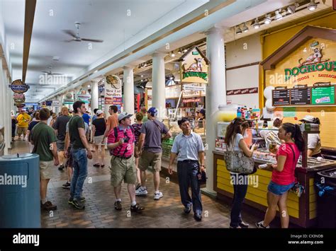 Food stalls in Quincy Market in historic downtown Boston, Massachusetts, USA Stock Photo - Alamy