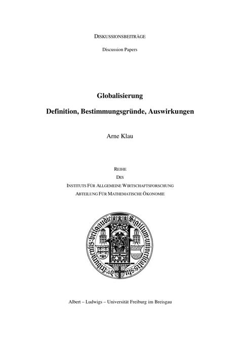 (PDF) Globalisierung - Definition, Bestimmungsgründe, Auswirkungen