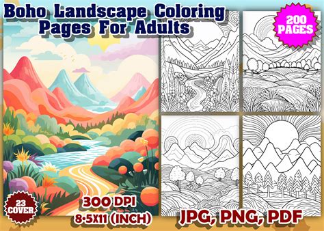 200 Boho Landscapes Coloring Book Pages Graphic by BOO. DeSiGns · Creative Fabrica