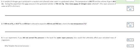 Solved 1. A sample of nitrogen gas is produced in a reaction | Chegg.com