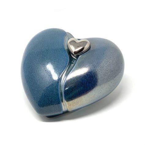 Ceramic Cremation Ashes Urn Love Heart Blue with Magnetic Keepsake