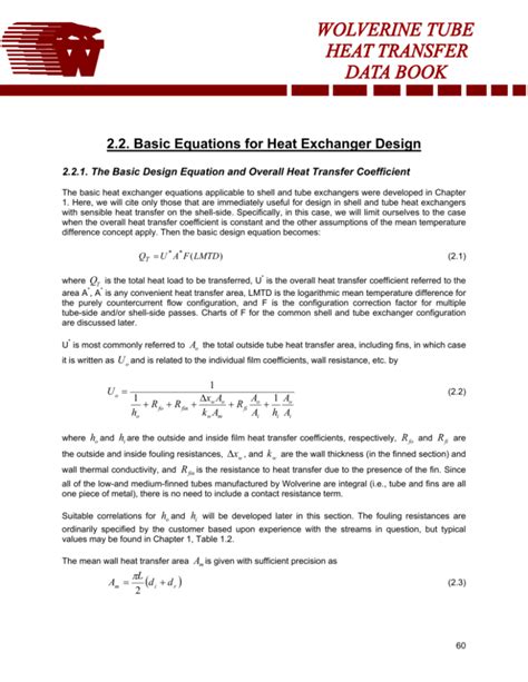 Basic Equations for Heat Exchanger Design