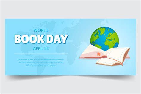 Happy world book day April 22nd horizontal banner with books and globe ...