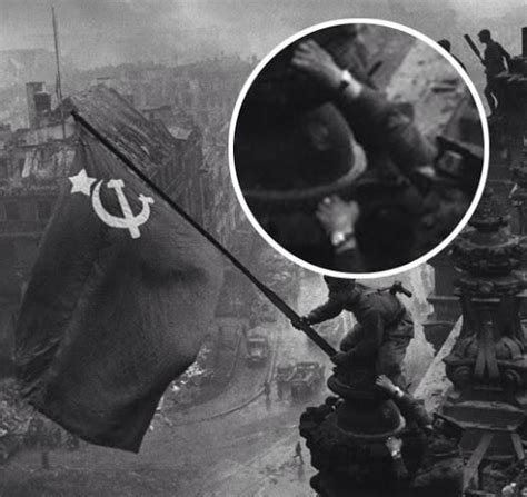 Soviet soldiers helped hoist flag Reichstag WW wearing watches Berlin ...