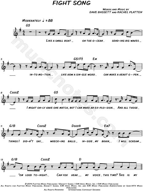 Rachel Platten "Fight Song" Sheet Music (Leadsheet) in G Major ...