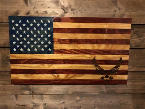 Wooden Rustic American Flag w Air Force Logo Wall Hangings Signs trustalchemy.com