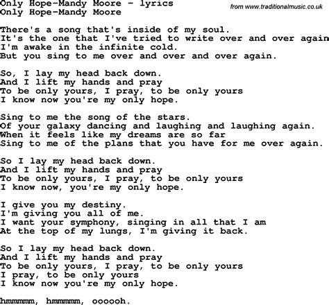 Love Song Lyrics for:Only Hope-Mandy Moore