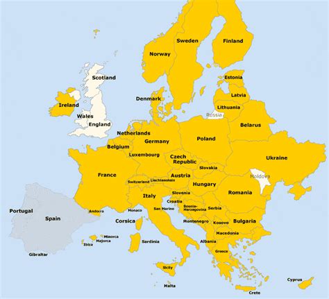 Countries in Europe and their Capitals, Language, Flag, Currency