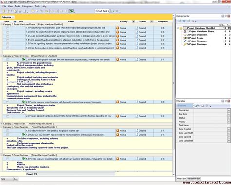 Project Handover Checklist - To Do List, Organizer, Checklist, PIM, Time and Task Management ...