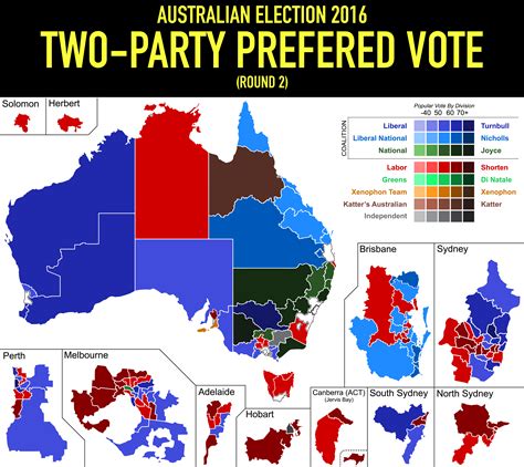 Australian Federal Election 2016 - Two Party Preferred Vote [Map] : r/australia