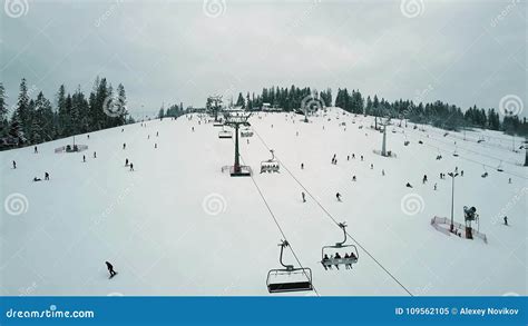 BIALKA TATRZANSKA, POLAND - FEBRUARY 3, 2018. Aerial View of an Alpine Ski Lifts and Mountain ...