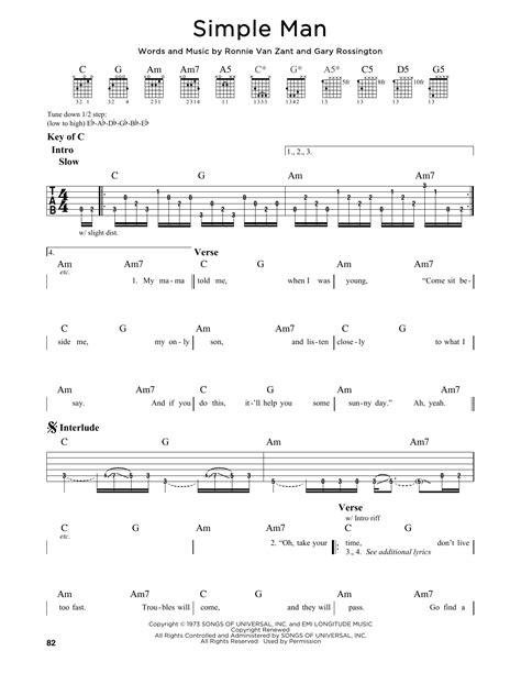 Simple Man by Lynyrd Skynyrd - Guitar Lead Sheet - Guitar Instructor