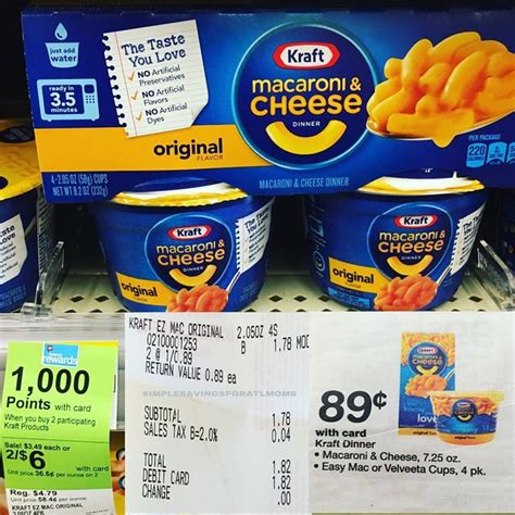 $0.39 each Kraft Mac & Cheese / Velveeta (4 ct pack) cups