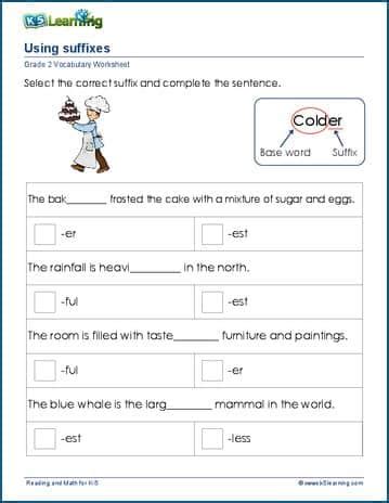 Using suffixes worksheets | K5 Learning