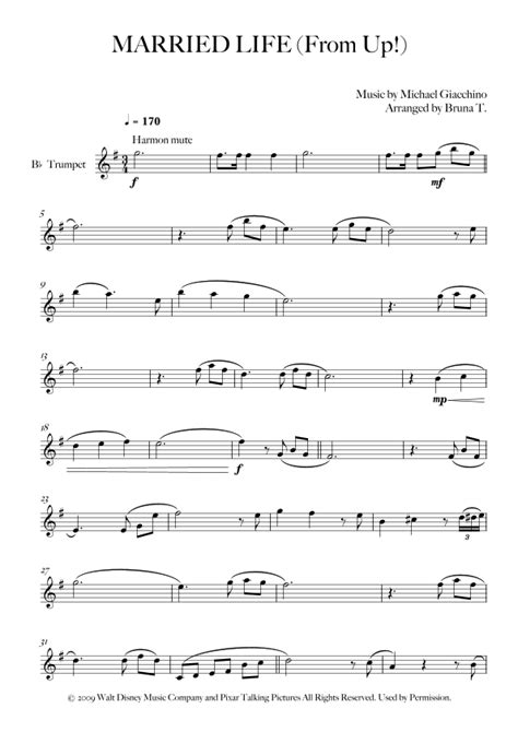 Married Life (arr. Bruna T.) by Michael Giacchino Sheet Music for Trumpet Solo at Sheet Music Direct