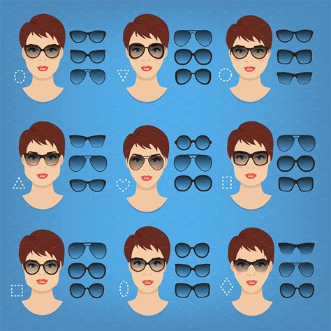 Woman sunglasses shapes. 9 faces., a Graphic by Cheremuha | Glasses for face shape, Glasses for ...