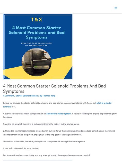 4 Most Common Starter Solenoid Problems and Bad Symptoms - T&X Solenoid ...