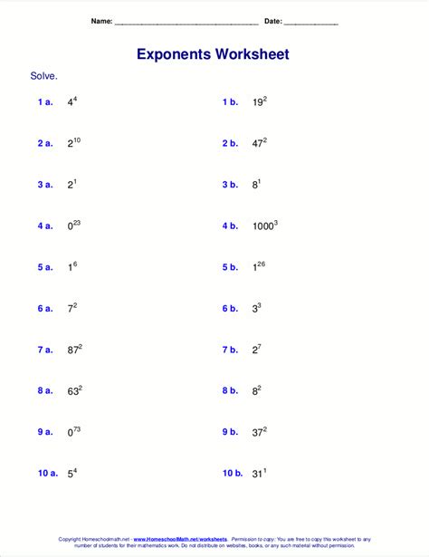 Exponents Worksheets - Thekidsworksheet