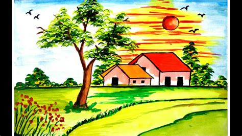 Easy Watercolor Painting Village Scenery - just-imaginee