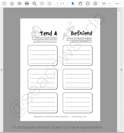 Printable "Tend & Befriend" Affirmation Worksheet - Color & Grayscale ...