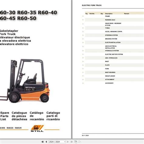 Still Electric Forklift Truck R60 35-40 Spare Parts List