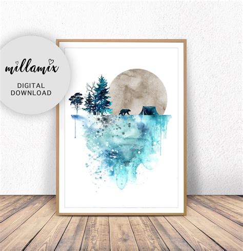 Blue Bear Wall Art, Art Prints, Watercolor, Poster, Nature Print ...