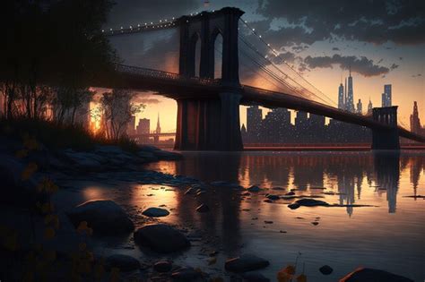 Premium AI Image | Brooklyn Bridge at dusk as seen from New York Citys ...