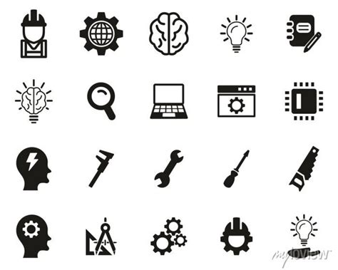 Engineering icons black & white set big • wall stickers product, development, plan | myloview.com