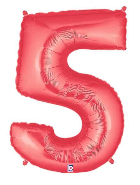 40" Red Number 5 Shaped Foil Balloon (1ct) Helium / Air B15845-R MF16086 - Balloon Supply