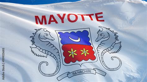 Mayotte flag waving against clean blue sky, close up, isolated with clipping path mask alpha ...