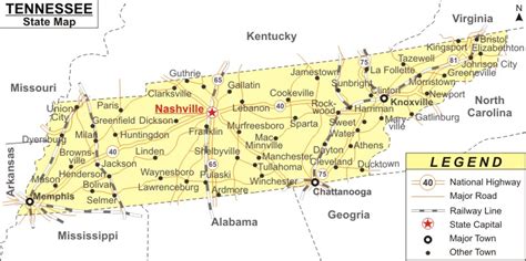 Tennessee Map, Map of Tennessee State with Cities, Road, River, Highways