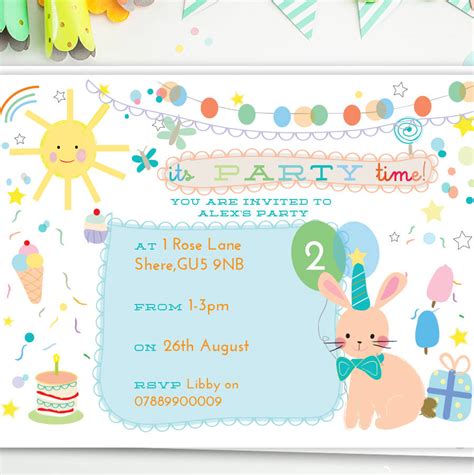 Children's Birthday Party Invites 'Bunny' By Peach Tea Studio ...