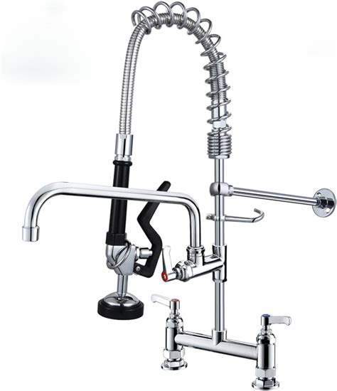 Commercial Pre-Rinse Kitchen Sink Taps with Pull Down Sprayer 7 Inch Center Mixer Faucets Dish ...