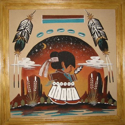 Watchman Sandpainting | Little Navajo Girl" by Wallace Watchman - Framed size 18.5" X18.5 ...