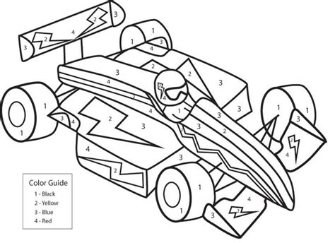 Formula 1 Car Color by Number Färbung Seite - Kostenlose druckbare Malvorlagen für Kinder