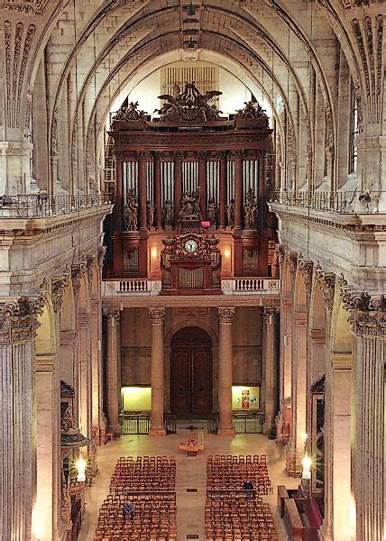 The organ pipes at the west end of the nave at église Saint-Sulpice