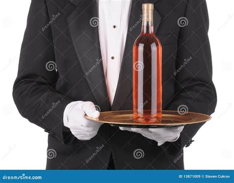 Butler with Wine Bottle on Tray Stock Image - Image of white, formal: 13871009