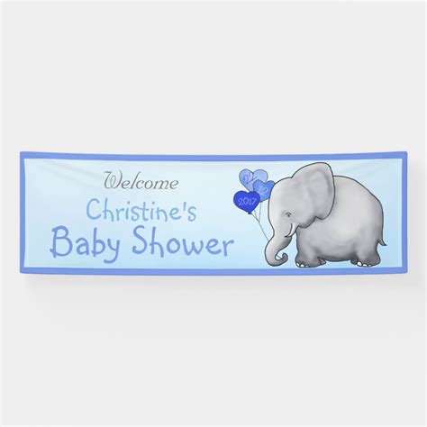 Blue Balloons Elephant Boy Baby Shower Banner | Zazzle