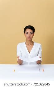 Young Woman Table White Paper Stock Photo 721022845 | Shutterstock